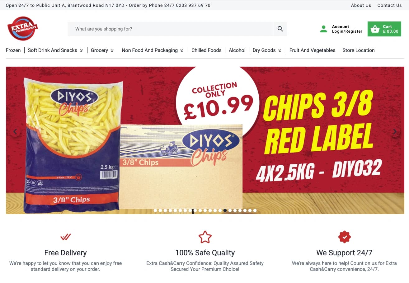 Extra Cash & Carry website screenshot